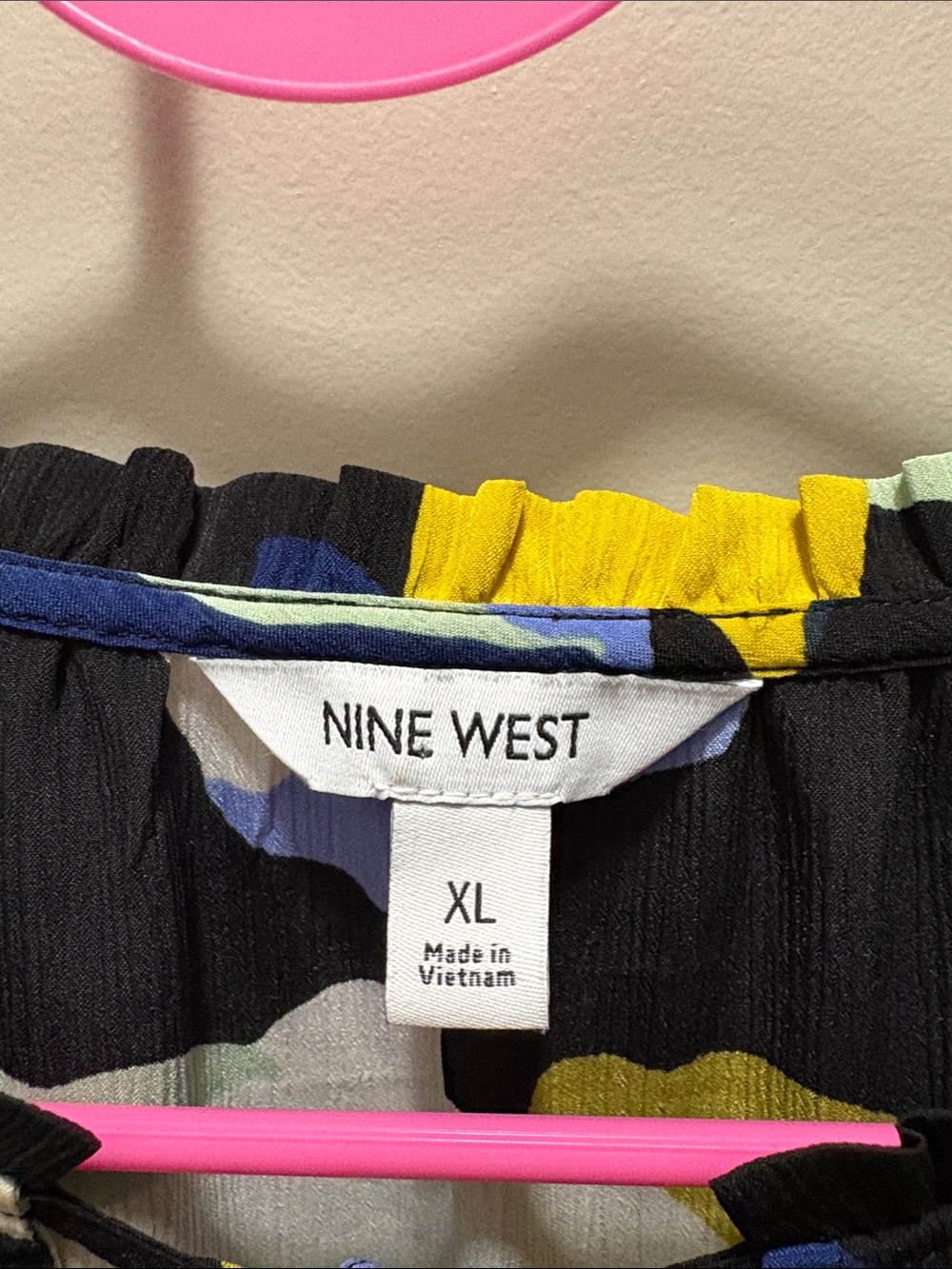 Nine West Black Top with Yellow, Blue & White Abstract Print - Picture 2 of 5